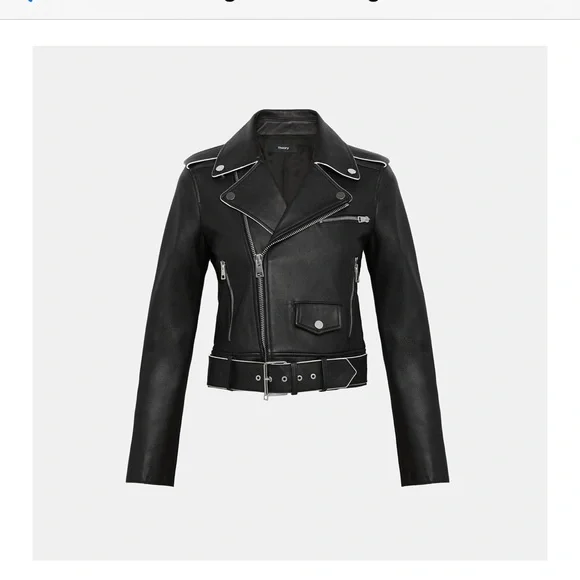 Theory Leather Shrunken Moto Jacket Size M - Picture 1 of 5